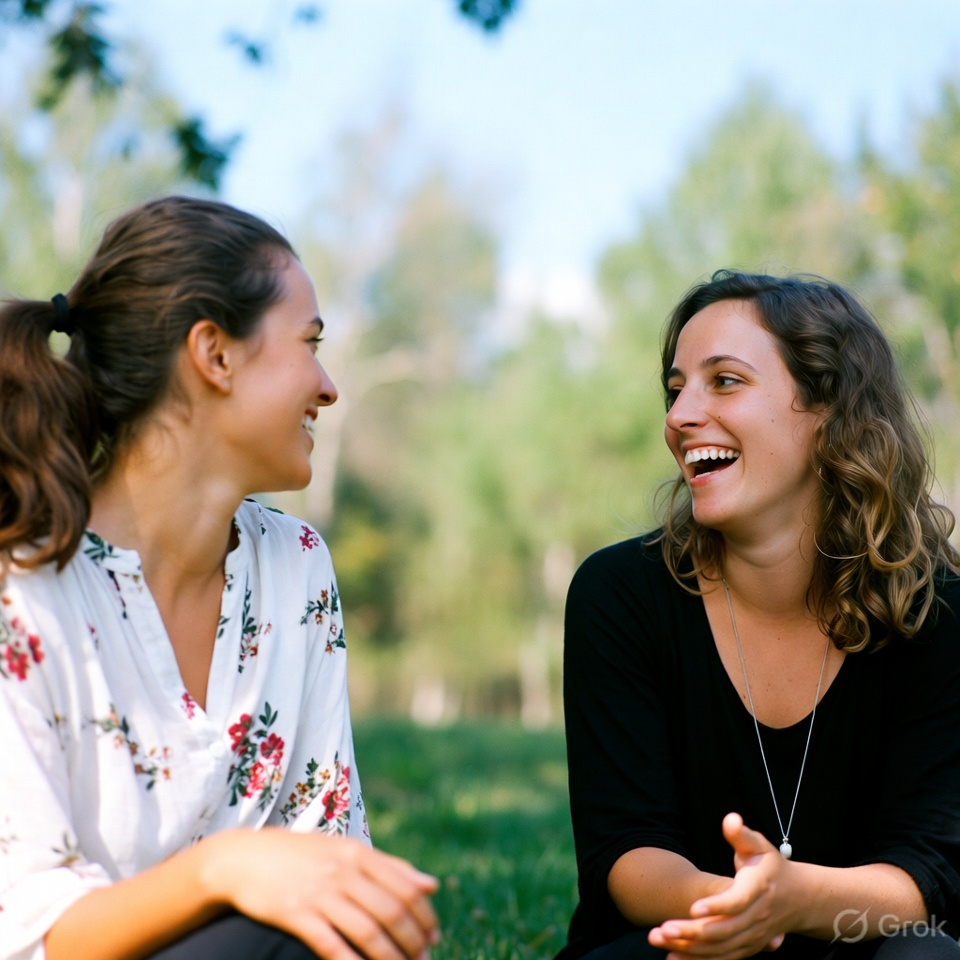 Two women friends laughing together